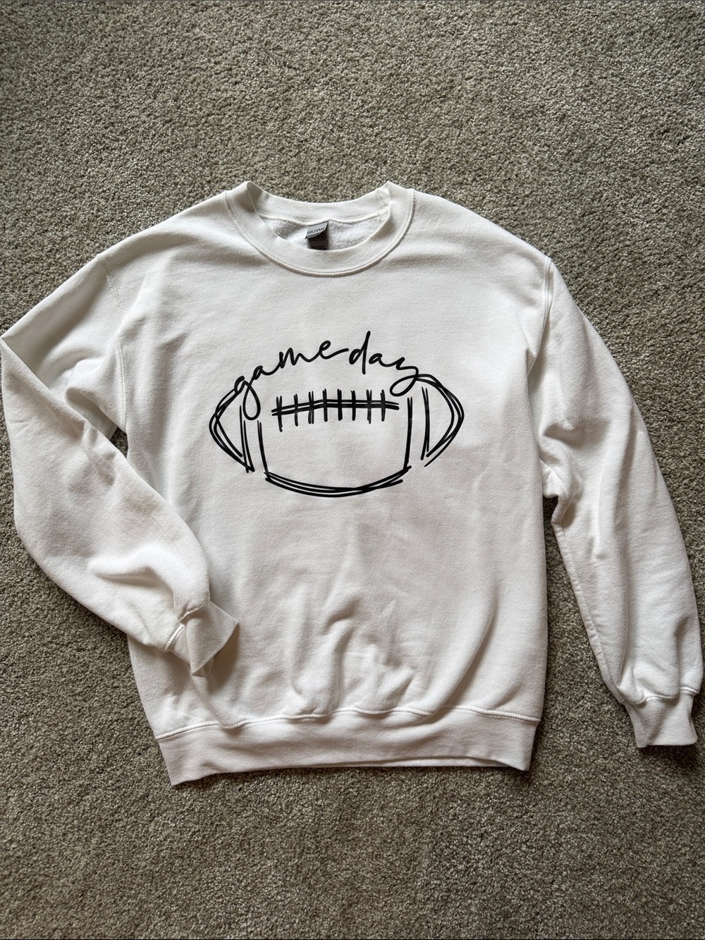 Gildan White Crewneck Sweatshirt with Black Gameday Football Graphic